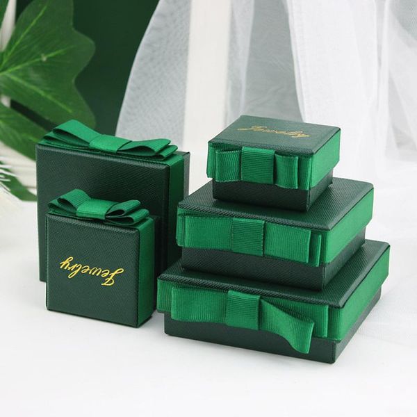 

1pc dark green bow-knot gift packaging box diy ring jewelry earring decoration gift bag