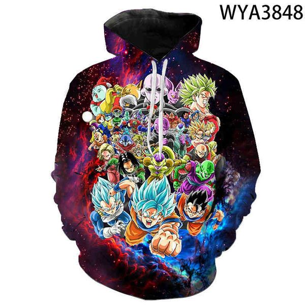 

2021 new fashion casual pullover anime dragon sweatshirts men women children hoodi dbz 3d print streetwear boy girl kids, Black