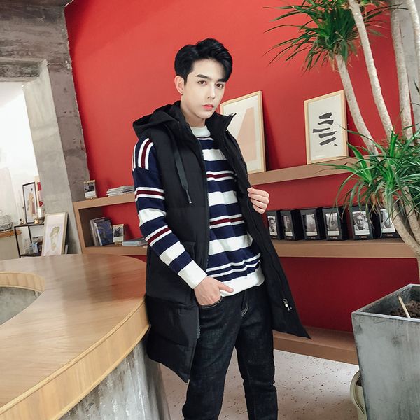 

mid length waistcoat men's autumn winter hooded and thickened down cotton jacket, Black;white