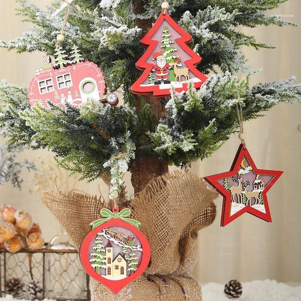 

christmas decorations tree hollow wooden pendant xmas creative with lights car ornaments gift fairy lights1