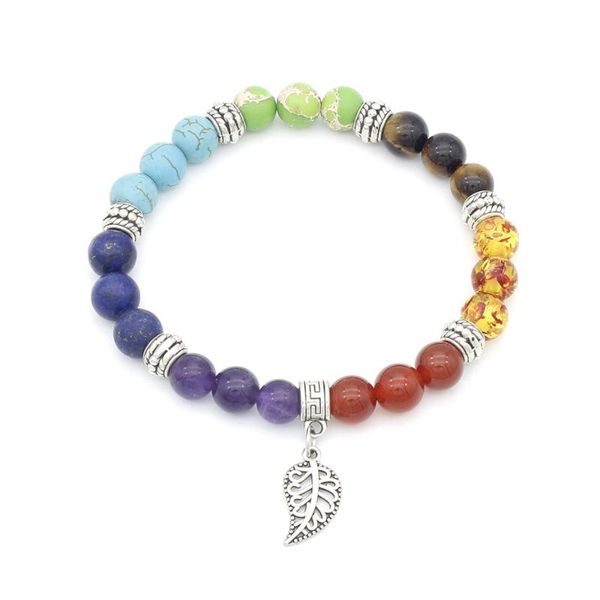

charm bracelets european and american fashion selling temperament seven chakra elegant stone yoga leaf bracelet, Golden;silver