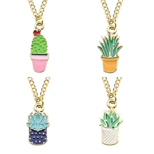 

pendant necklaces creative enamel colorful potted plants necklace personality lovely girls dripping flowers ornaments selling, Silver