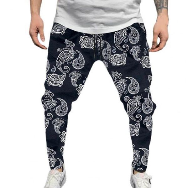 

men's pants men trousers 2021 vintage print hip-hop mid waist drawstring autumn pencil for party, Black