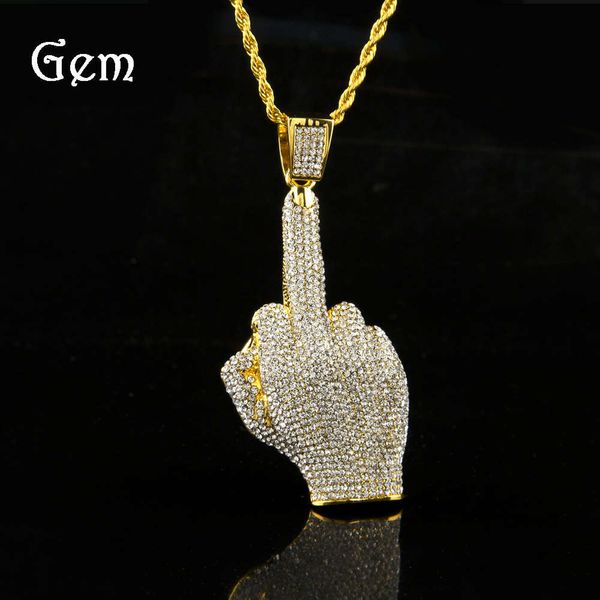 

hip hop with diamond vertical middle finger pendant for men, Silver