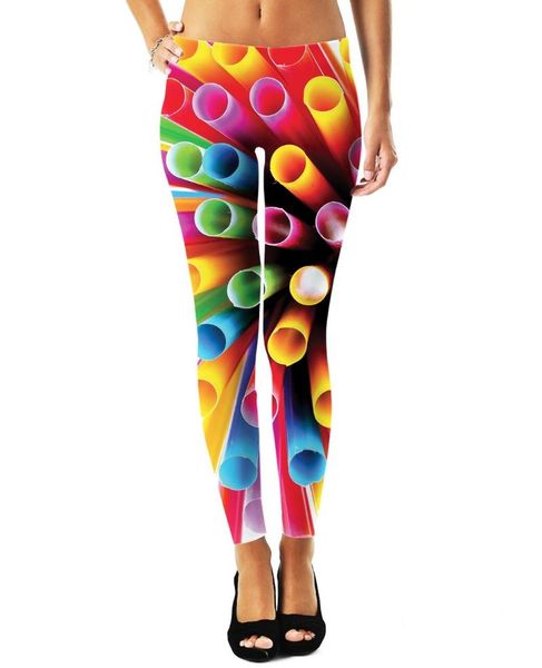 

women's leggings women fashion 3d digital printing candy lips/straws elastic female skinny harajuku oversized, Black
