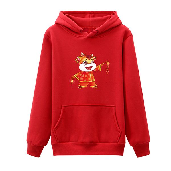 

2021 beautiful cartoon bull red printing hoodies woman oversize loose velvet picture of hoodie family for the new chinese spring lsd0, Black