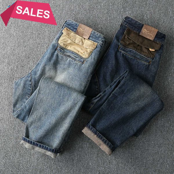 

west american style autumn fashion denim pant heavy weight vintage jeans men washed retro loose casual jean trouser, Blue