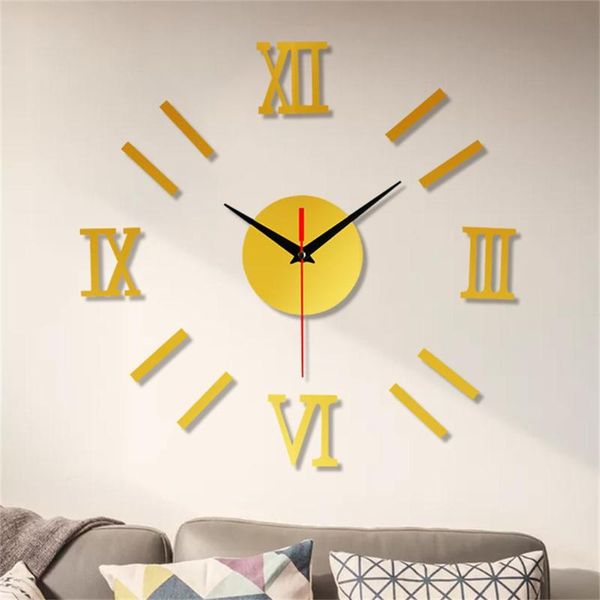 

wall clocks diy stickers home office decor accessories frameless mute clock 3d mirror surface sticker large