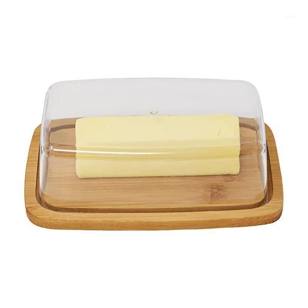 

storage bottles & jars bamboo butter dish cheese plate with acrylic lid transparent food container dessert cake tableware kitchen supplies