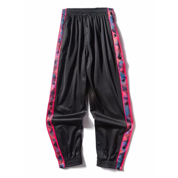 

men's pants breasted multicolor buttons sports casual long daily basketball training full open running tide joggers, Black