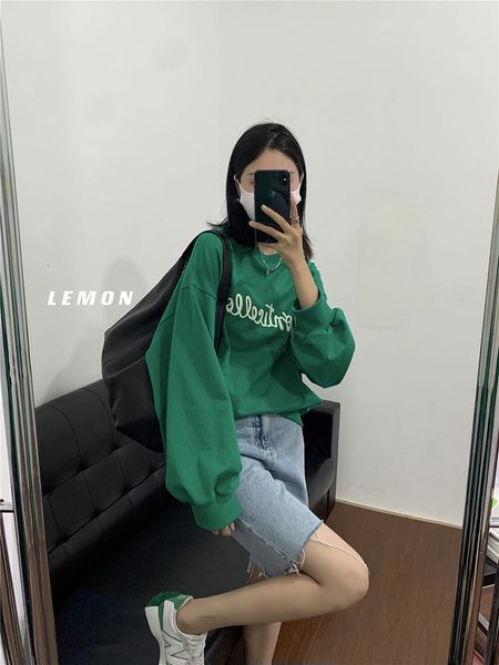 

large f small z letter printed sweater women's 202 spring and autumn new loose thin lantern sleeve round neck, Black