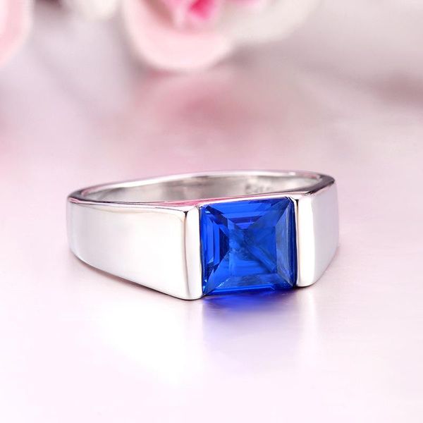 

wedding rings european and american blue crystal engagement atmospheric fashion zircon inlay ring men's jewelry, Slivery;golden