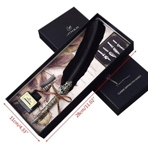 

vintage handmade feather quill dip fountain pen with ink nibs english calligraphy writing stationery wedding gift x3ue