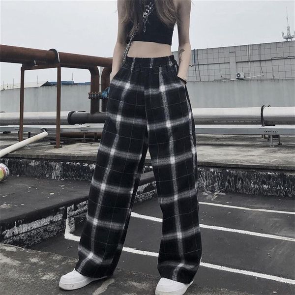 

women's pants & capris women loose bf polyester casual flat high straight leg jogger punk trousers drop pockets sweatpants clothes goth, Black;white