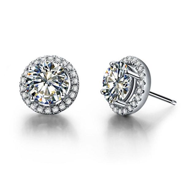 

other 2ct/piece round synthetic carbon stud earrings engagement propose earring white gold cover jewelry for women luxury, Golden;silver