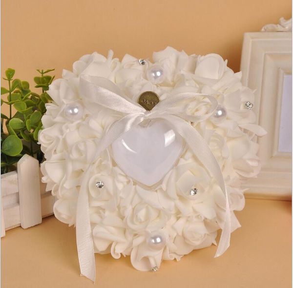 

crystal bearer pillow cushion wedding ring pillow ceremony ivory satin crystal flower ring bearer cushion heart-shape ring pillow cushion