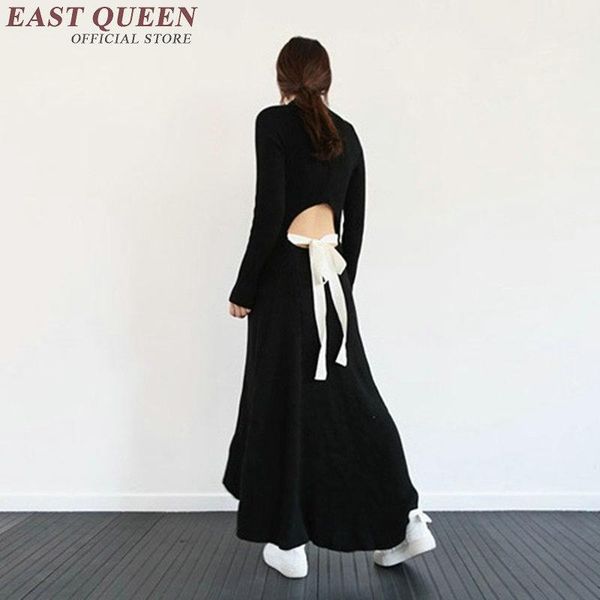 

casual dresses 2021 autumn dress fall fashion maxi backless kk1731 h, Black;gray