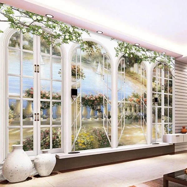 

wallpapers custom mural waterproof canvas european style arch oil painting landscape 3d living room tv background po wallpaper sticker