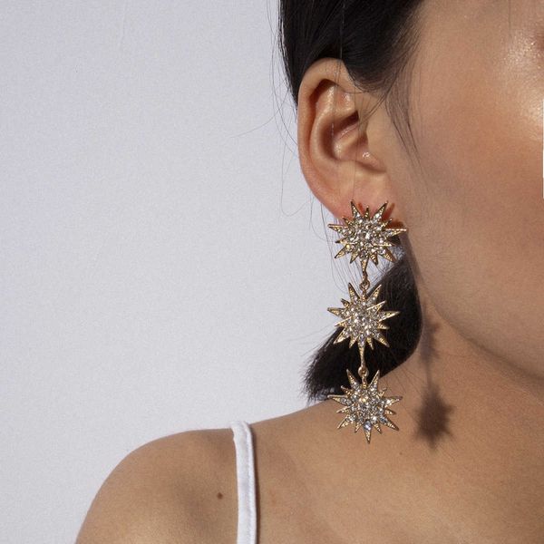 

jewelry geometric creativity tassel letter temperament long micro inlaid honey star earrings, Silver