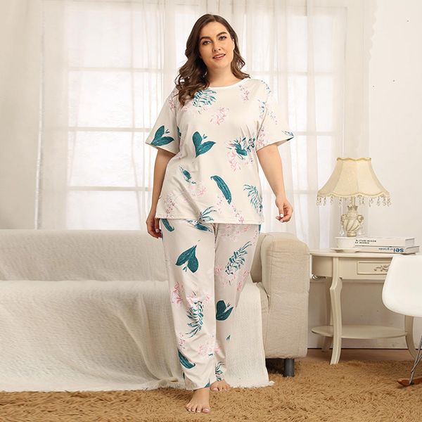 

2021 new large size women's pajamas white t shirt sleep pants nightgown for woman home cloth night wear tall and fat trousers sabv, Black;red