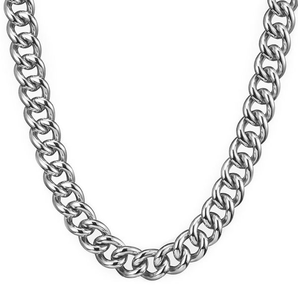

chains granny chic 15mm 18"-40" silver color polished fashion curb link chain necklace stainless steel men's jewelry high qua