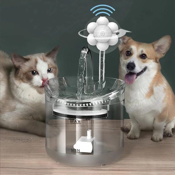 

cat bowls & feeders 2l intelligent water fountain with faucet dog dispenser transparent drinker pet drinking filters feeder motion sensor