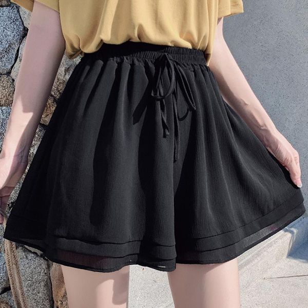 

2021 new korean ladies chiffon casual loose skirt short summer casual shorts double layer high waist wide leg a-line shorts, White;black