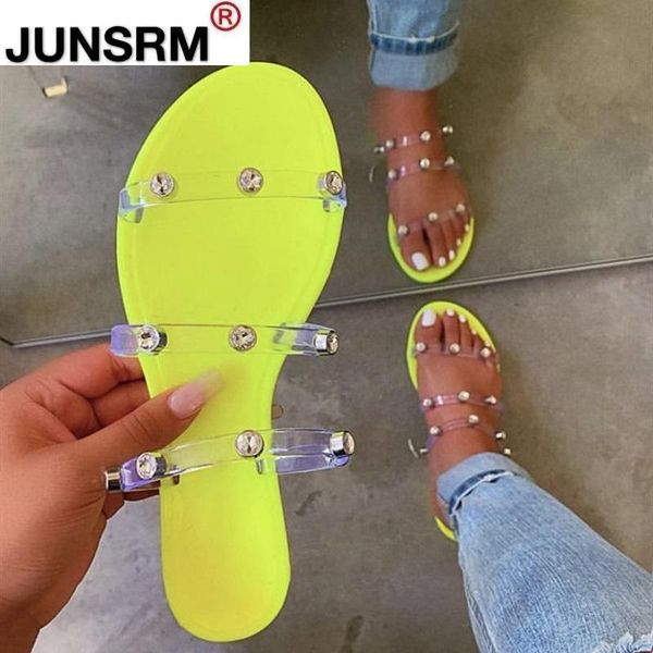 

slippers summer flat women transparent jelly sandals clear crystal ladies shoes open toe roman slides casual female flip flops, Black