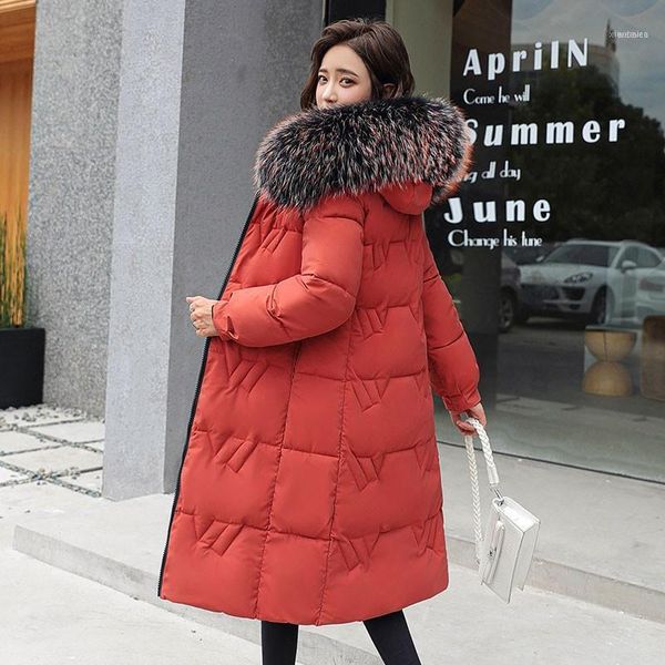 

women's down & parkas women long jacket winter fashion embroidery double side wear hooded coat female fur collar thick warm mujer outwe, Black