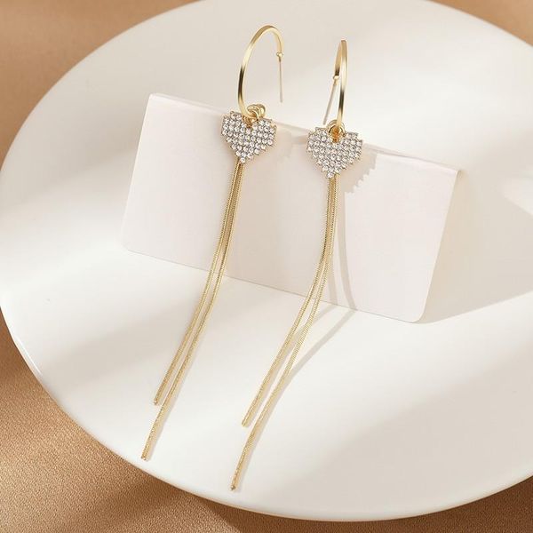 

2021 new trend crystal heart senior drop earrings women jewelry fresh lovely shiny long metal tassel fine temperament earrings, Golden;silver