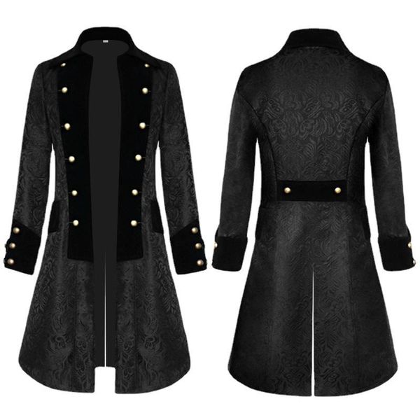 

men's jackets 2021 men vintage jacquard punk jacket velvet trim steampunk black gothic brocade frock party uniform, Black;brown