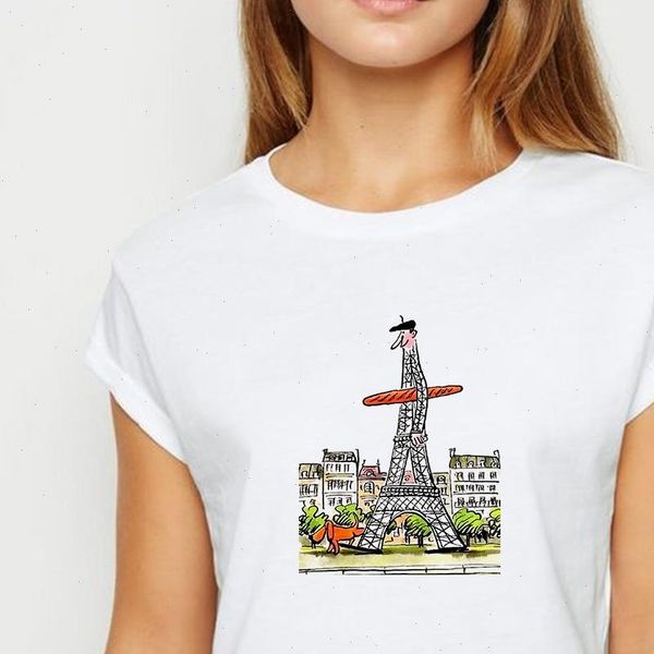 

plus size paris girls with dog tshirt prevalent spring summer vestidos t shirt women easy matching tee round neck t shirts, White