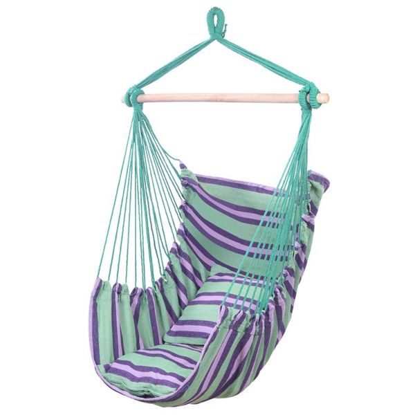 

camp furniture hammock green strip portable hanging rope swing chair seat 2 pillows garden indoor outdoor fashionable beach patio camping hi