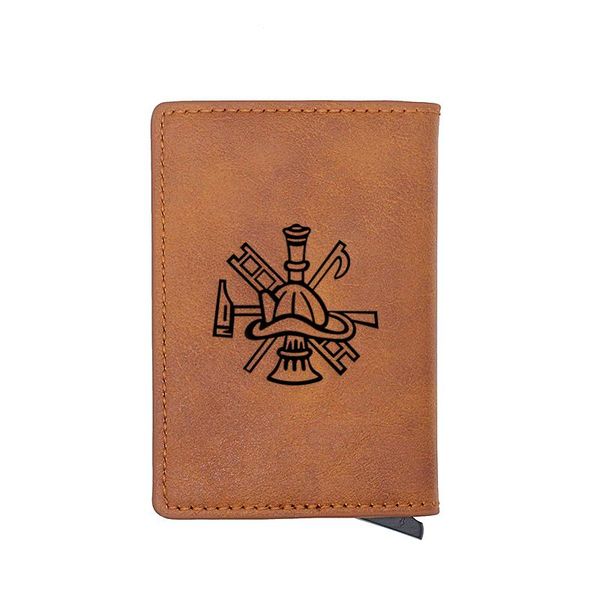 

card holders vintage classic fire rescue control engrave holder wallets men rfid trifold leather slim mini small money bag male purses, Brown;gray