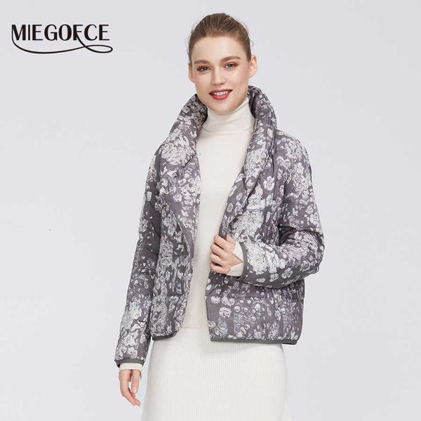 

miegofce new spring collection women print jacket women coat medium length v-neck collar warm windbreaker women parka 201007, Black