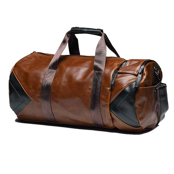 

retro men pu travel bags handbag sport duffle for short hiking casual waterproof bucket 211118