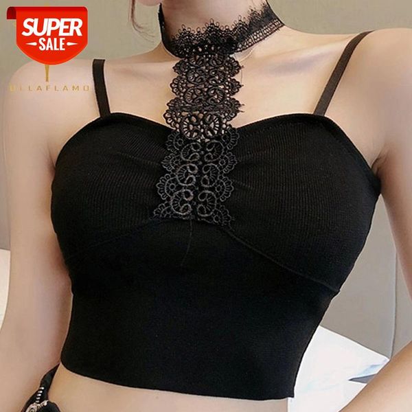 

Lace Halter Knitted Tube Top Camis Korean Clothes Sexy Sleeveless Open Back Short Crop Top Streetwear Nightclub Camis Vest Lady #OI0R, White