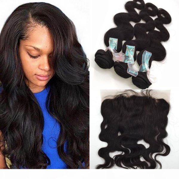 

brazilian hair bundles with closure 8-30inch double weft human hair extensions virgin hair weave body wave lace frontal closure, Black