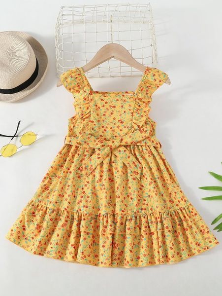 

toddler girls ditsy floral ruffle trim belted cami dress she, Red;yellow