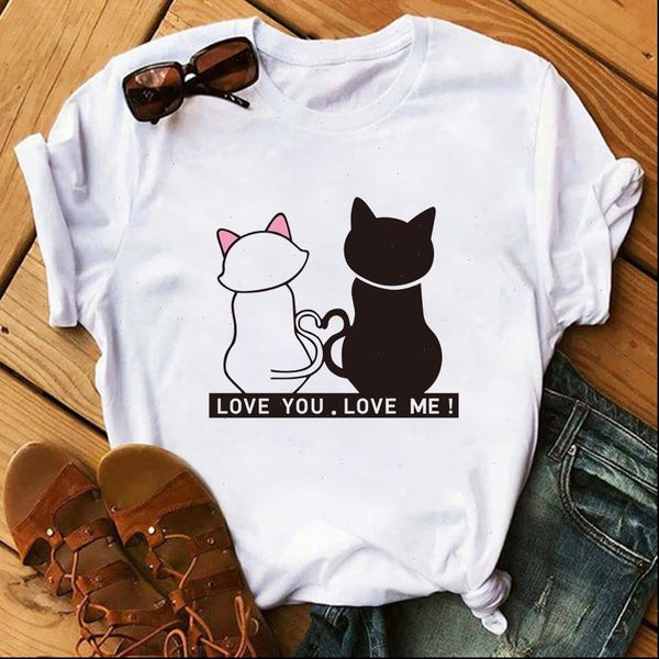 

cute cat women kawaii printed t shirt short sleeve 90s girls summer new fashion friends tee femme camisetas verano mujer, White