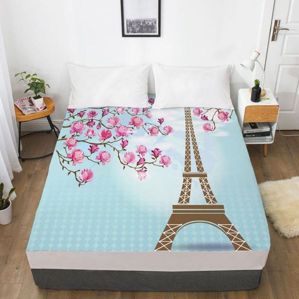 

sheets & sets eiffel tower fitted sheet bed with an elastic band 150x200/180/200/160x200 mattress cover 1pc egyptian blue