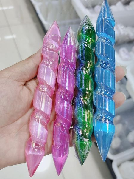 

decorative objects & figurines : selenite chakra electroplated spiral two-tip magic stick mineral meditation specimen reiki healing stone