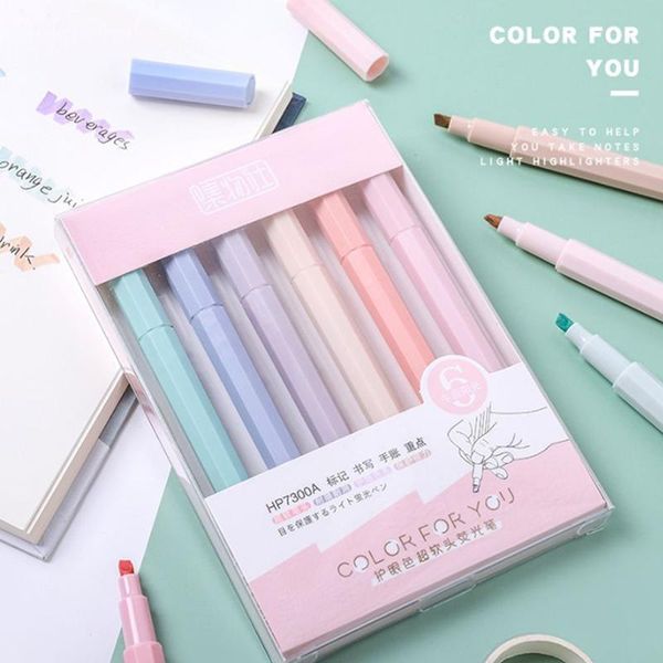 

highlighters 6pcs/set children stationery candy color fluorescent marker pens highlighter, Black;red