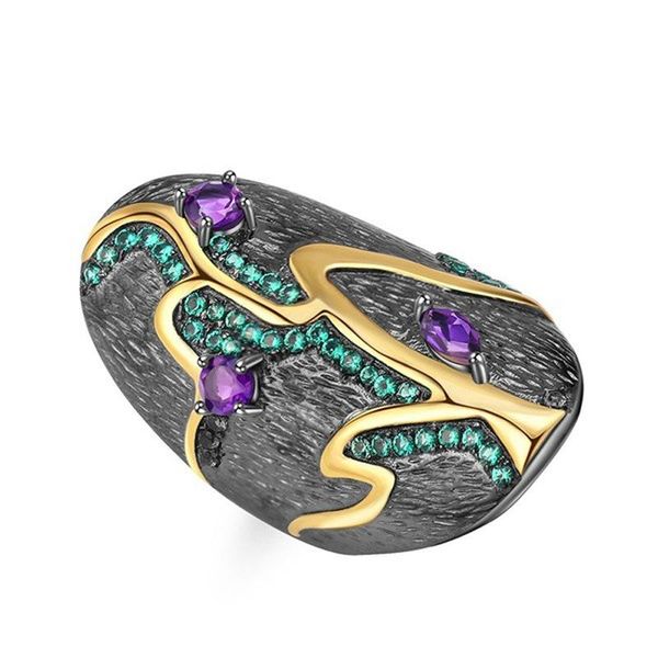 

cluster rings fashion leaves branch for women exaggerated banquet party jewelry inlaid cubic zirconia anillos birthday gifts, Golden;silver