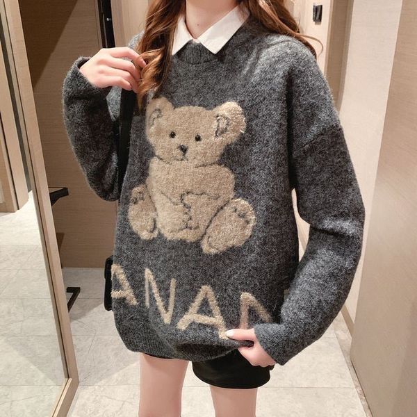 

2021 autumn winter sweater new cartoon printing knitted pullovers o neck long sleeve cute sweaters women 7oob, White;black
