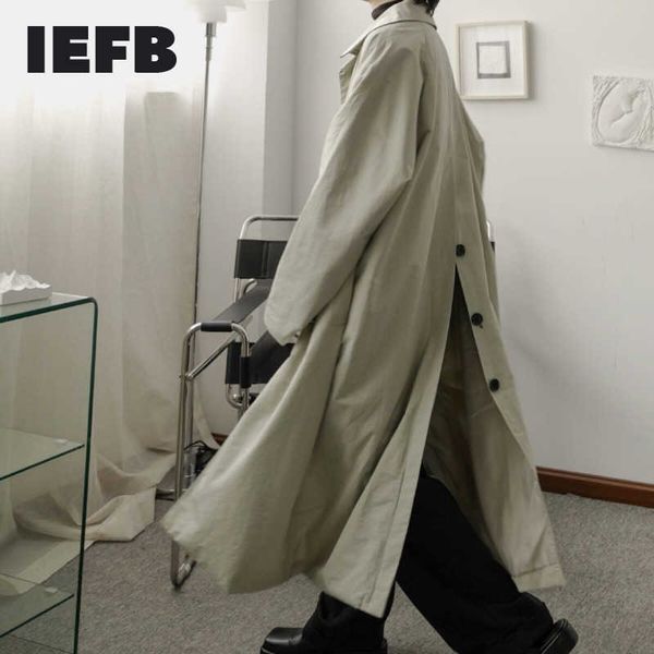 IEFB abbigliamento da uomo Cappotto lungo oversize dal design di nicchia semplice giacca a vento casual con fibbia posteriore vintage trech monopetto 9Y3715 211011