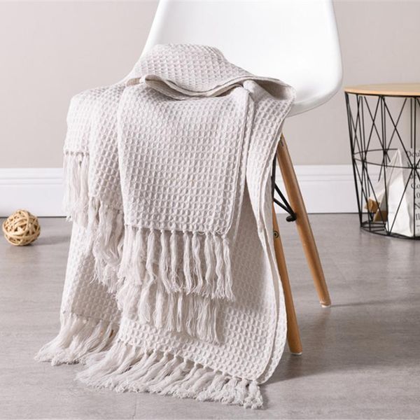 

blankets knitted wool blanket solid color waffle embossed nordic decorative for sofa bed throw towell cape pink