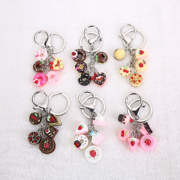 

the multicolor cake dessert sweet keychain flatback resin pendant charms resin dessert keyring for woman, Silver