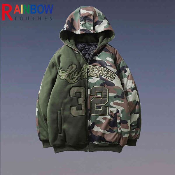 

rainbowtouch winter new men hip hop retro camouflage letter patch cloth high street baseball hooded et superior quality, Black
