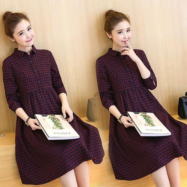 

maternity dresses 2021 spring autumn dress high waist loose long plaid sleeve pregnancy clothes for pregnant women, White